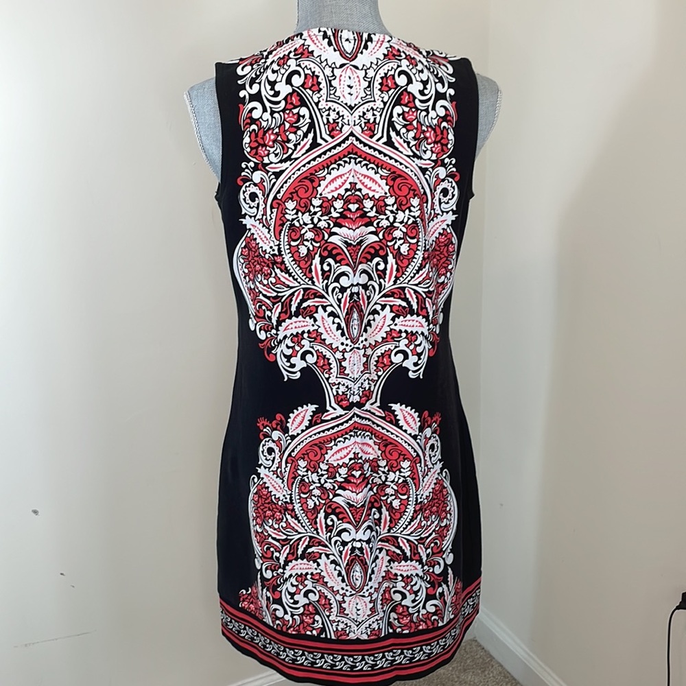 NY & Co Black and Red Tunic Style Sleeveless Cotton Stretch Dress Size Medium - Picture 2 of 6